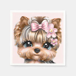Cute Yorkie met een roze bus Servet