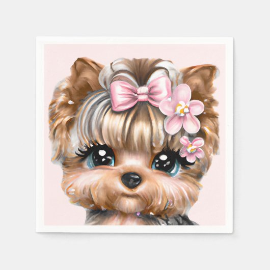 Cute Yorkie met een roze bus Servet (Voorkant)