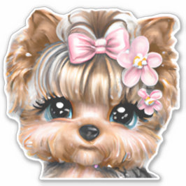 Cute Yorkie met een roze bus Sticker