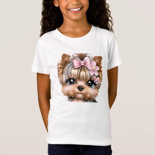 Cute Yorkie met een roze bus T-shirt (Voorkant)