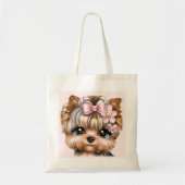 Cute Yorkie met een roze bus Tote Bag (Voorkant)