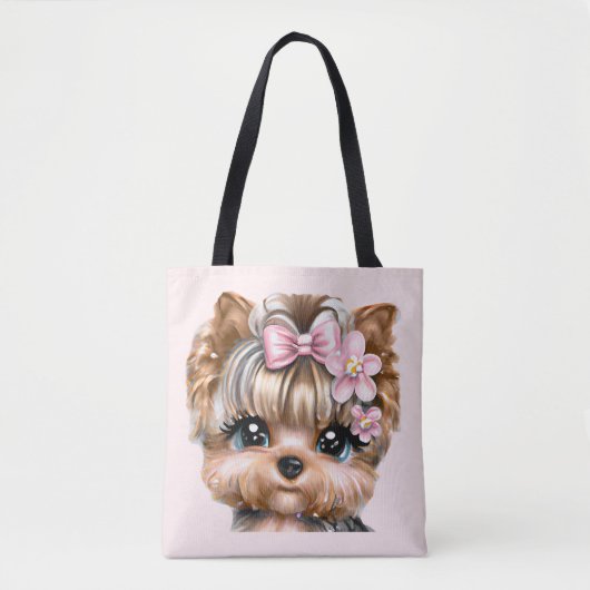 Cute Yorkie met een roze bus Tote Bag (Voorkant)