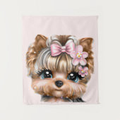 Cute Yorkie met een roze bus Wandkleed (Voorkant)