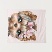 Cute Yorkie met een roze bus Wandkleed (Voorkant (horizontaal))
