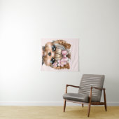 Cute Yorkie met een roze bus Wandkleed (In Situ (horizontaal))