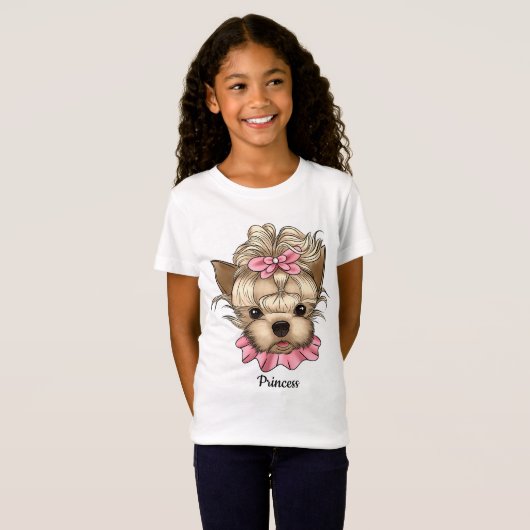 Cute yorkie met roze outfit t-shirt (Voorkant volledig)