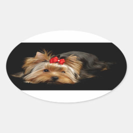Cute yorkie ovale sticker