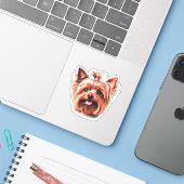 Cute Yorkie Sticker (Laptop met iPhone)