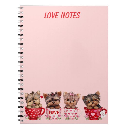 Cute Yorkie Teacup Valentine’s Day Notebook Notitieboek (Voorkant)