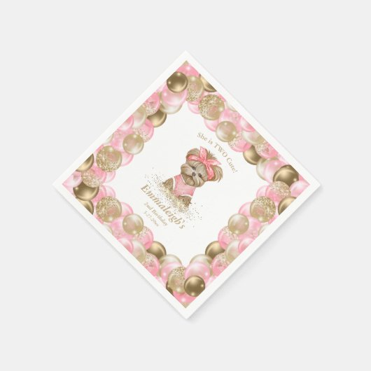 Cute Yorkie Two Cute Balloon Birthday Paper Servet (Hoek)