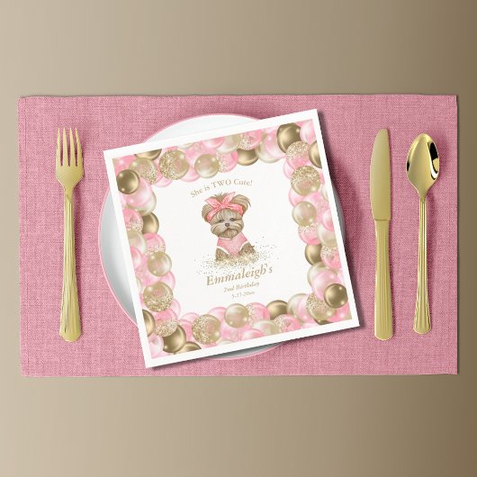 Cute Yorkie Two Cute Balloon Birthday Paper Servet