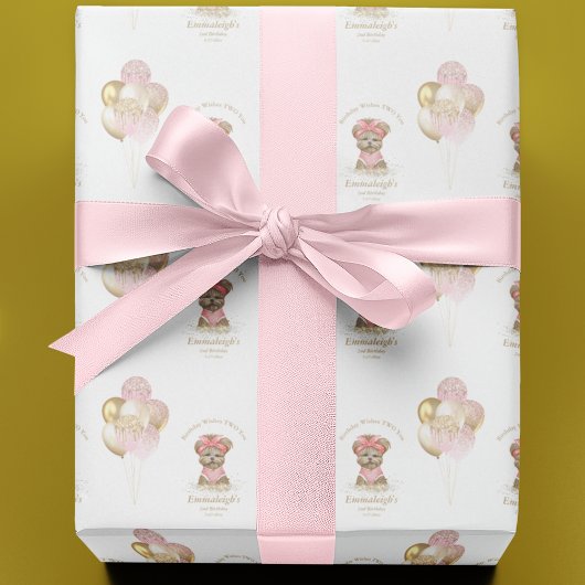 Cute Yorkie Two Cute Balloon Birthday Party Cadeaupapier