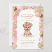 Cute Yorkie Two Cute Balloon Birthday Party Kaart (Voorkant)