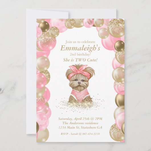 Cute Yorkie Two Cute Balloon Birthday Party Kaart (Voorkant)