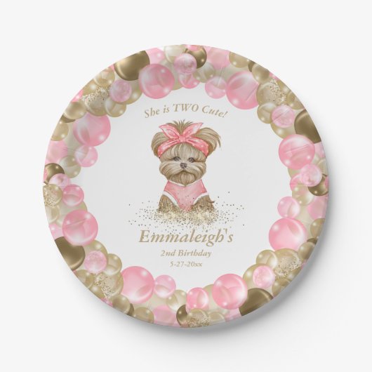 Cute Yorkie Two Cute Balloon Birthday Party Papieren Bordje (Voorkant)