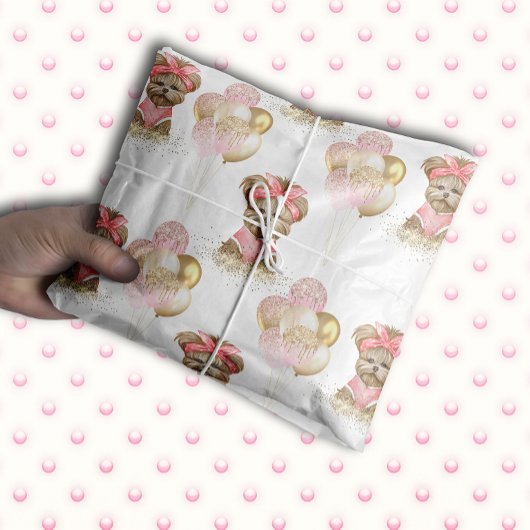 Cute Yorkie Two Cute Balloon Birthday Party Tissuepapier