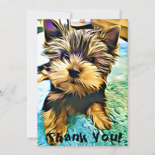 Cute Yorkie Yorkshire Puppy Digital Art Bedankkaart