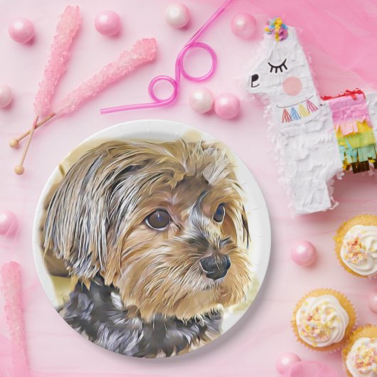Cute yorkie Yorkshire Terrier Puppy Dog Art Papieren Bordje (Feest)