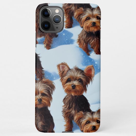 Cute Yorkies Enchanted Winter Snow Garden Drawing iPhone Hoesje (Achterkant)