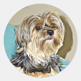 Cute yorkshire angeres digital art ronde sticker