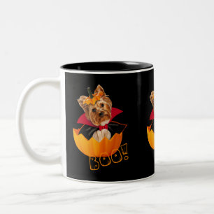 Cute Yorkshire dog Halloween pumpkin Tweekleurige Koffiemok