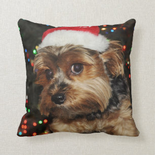 Cute Yorkshire terrer met Santa Hat Kussen