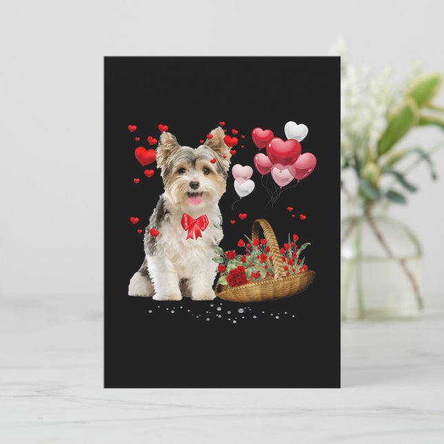 Cute Yorkshire Terrier Balloon Heart Valentine Day (Staand voorkant)