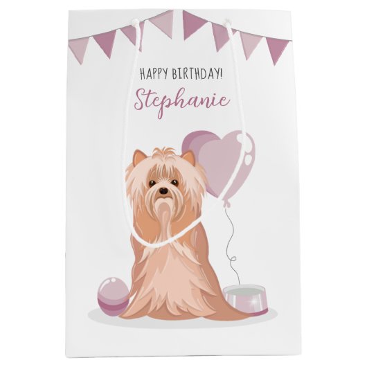 Cute Yorkshire Terrier Birthday Medium Cadeauzakje (Voorkant)