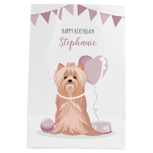 Cute Yorkshire Terrier Birthday Medium Cadeauzakje (Achterkant)