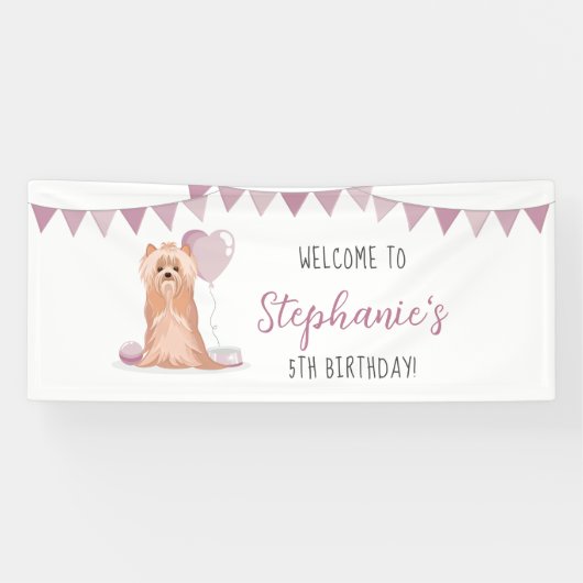 Cute Yorkshire Terrier Birthday Spandoek (Horizontaal)