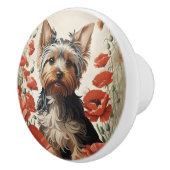 Cute Yorkshire Terrier Botanical Red Poppies Keramische Knop (Rechts)