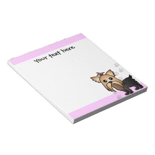 Cute Yorkshire Terrier Cartoon Paw Prints Pink Notitieblok (Schuin)