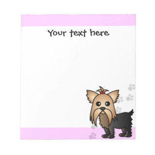 Cute Yorkshire Terrier Cartoon Paw Prints Pink Notitieblok