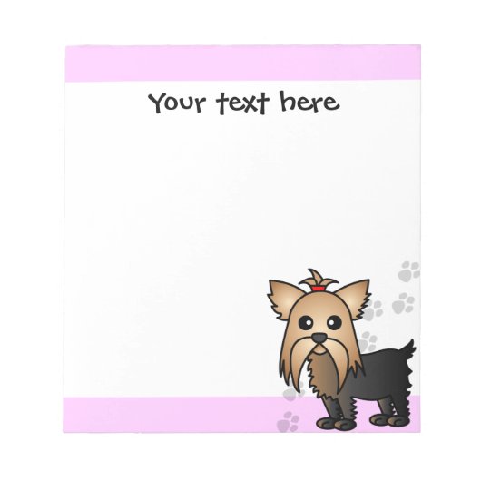 Cute Yorkshire Terrier Cartoon Paw Prints Pink Notitieblok (Voorkant)