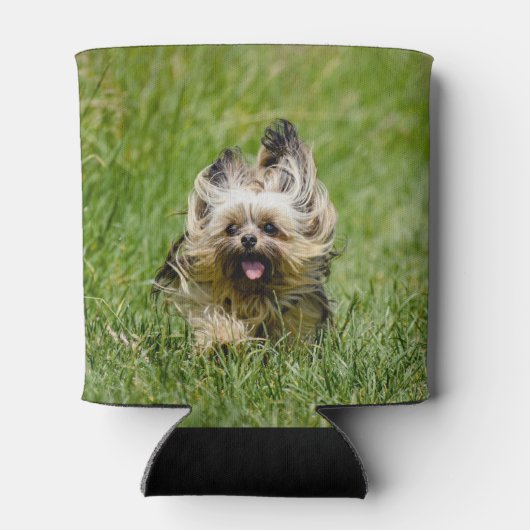 Cute Yorkshire Terrier die door Grass loopt Blikjeskoeler (Achterkant)