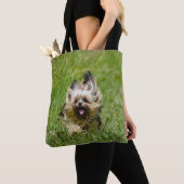 Cute Yorkshire Terrier die door Grass loopt Tote Bag (Dichtbij)