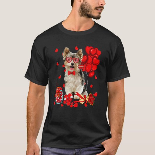 Cute Yorkshire Terrier Dog Heart Valentijnsdag D T-shirt (Voorkant)