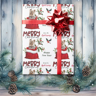 Cute Yorkshire Terrier Dog in kerstcadeau Cadeaupapier