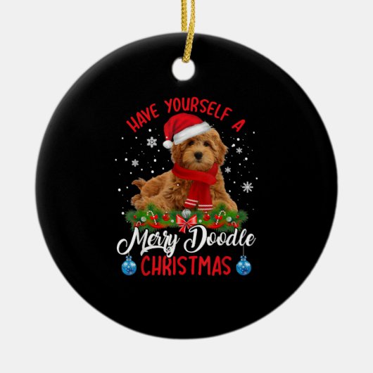 Cute Yorkshire Terrier Dog Merry Doodle Kerstmis Keramisch Ornament (Voorkant)