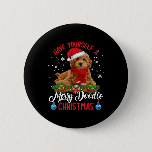 Cute Yorkshire Terrier Dog Merry Doodle Kerstmis Ronde Button 5,7 Cm (Voorkant)
