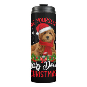 Cute Yorkshire Terrier Dog Merry Doodle Kerstmis Thermosbeker