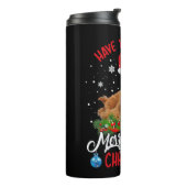 Cute Yorkshire Terrier Dog Merry Doodle Kerstmis Thermosbeker (Gedraaid links)