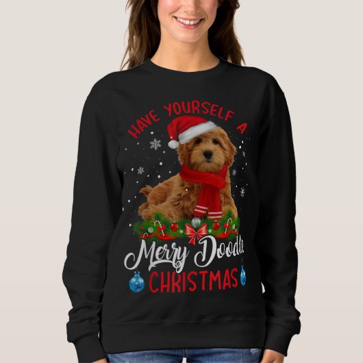 Cute Yorkshire Terrier Dog Merry Doodle Kerstmis Trui (Voorkant)
