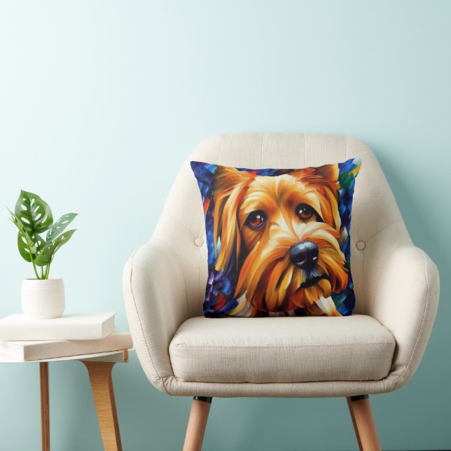 Cute Yorkshire Terrier Dog Painting Poster Kussen (Stoel)