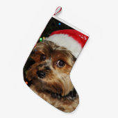 Cute Yorkshire Terrier met Santa Hat Kleine Kerstsok (Voorkant (Hangend))