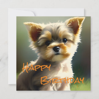 Cute Yorkshire Terrier Puppy Birthday Feestdagenkaart