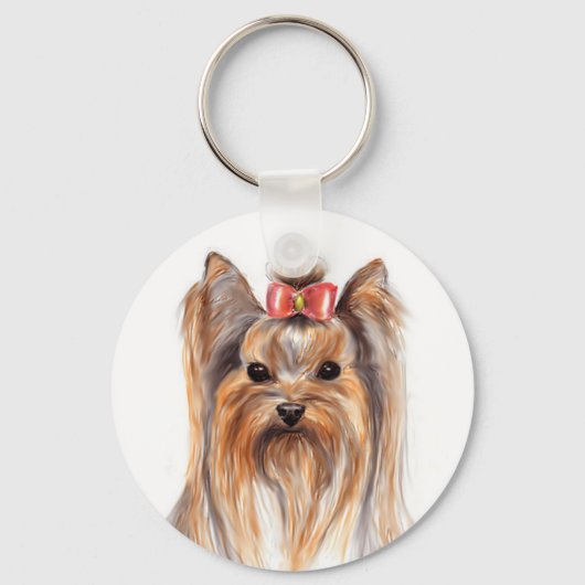 Cute Yorkshire Terrier Puppy Dog Painted Sleutelha Sleutelhanger (Voorkant)