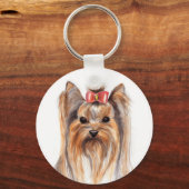 Cute Yorkshire Terrier Puppy Dog Painted Sleutelha Sleutelhanger (Voorkant)