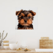 Cute Yorkshire Terrier Puppy Dog Portrait Poster (Keuken)