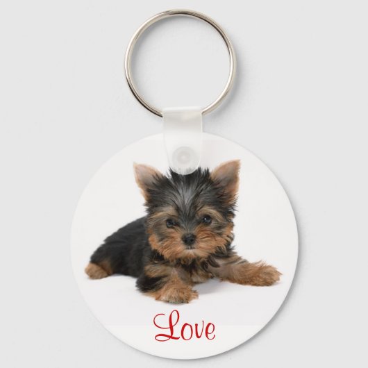 Cute Yorkshire Terrier Puppy Love Sleutelhanger (Voorkant)